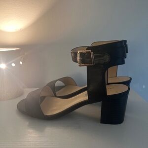New Black Liz Claiborne Eclipse Block Heel Sandal 8.5 Wide